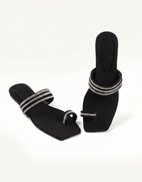 Premium Black Embellished Rexine Flats with Gemstone Detail | The Stripe Ease Gem Flats