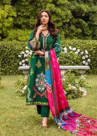 Forest Green Luxe Lawn 3PC | Bold Minimalist Embroidery with Silk Dupatta & Organza Borders