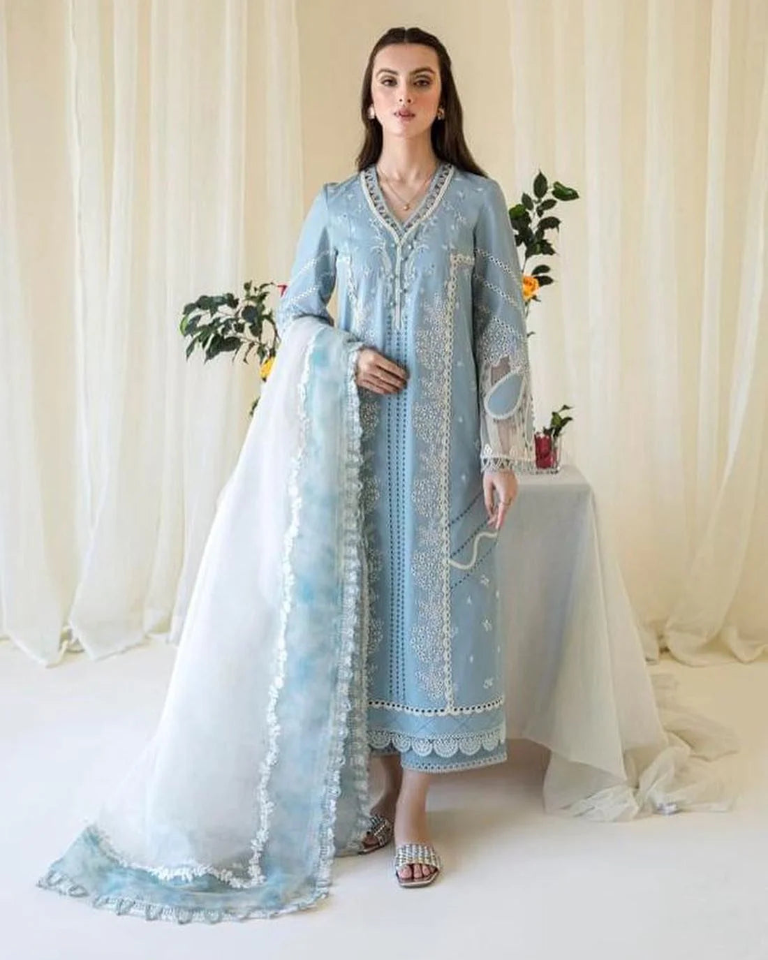 The Couture Organza Ensemble: Heavy Embroidered 3-PC Lawn Suit with Tissue Dupatta