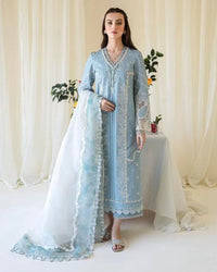 The Regal Zari & Tissue Ensemble: Heavily Embroidered Lawn Couture with Organza Dupatta