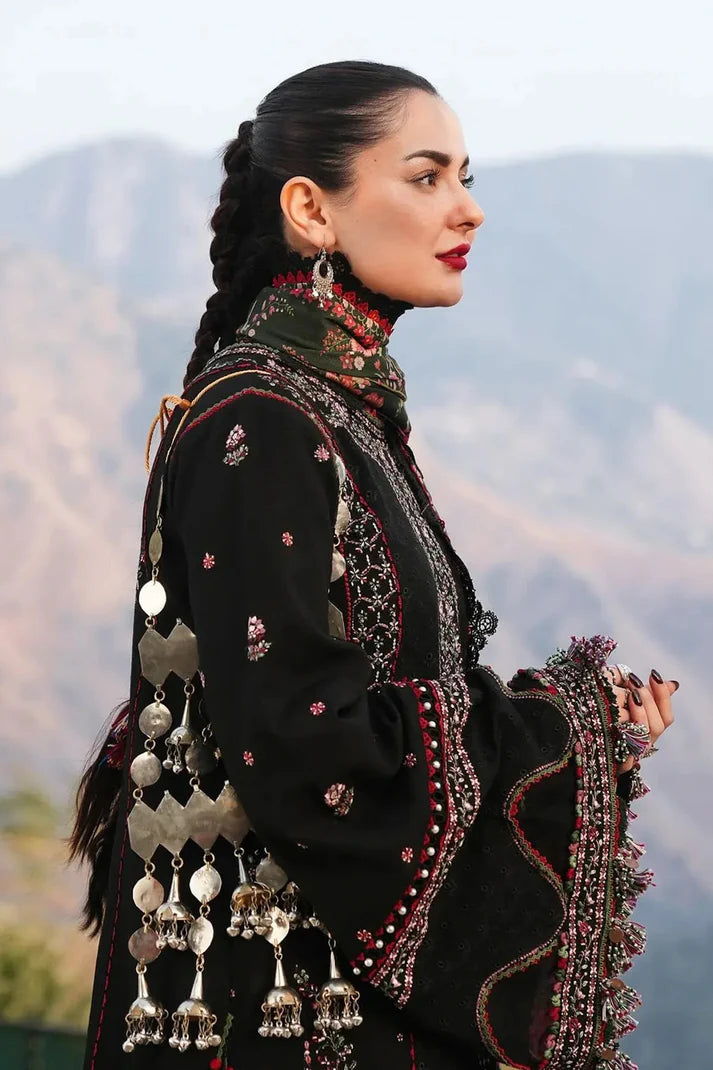 Embroidered Dhanak Winter Luxury 3PC | Intricate Embroidered Shawl & Plain Trouser Ensemble