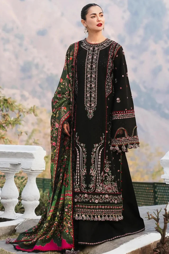 Embroidered Dhanak Winter Luxury 3PC | Intricate Embroidered Shawl & Plain Trouser Ensemble