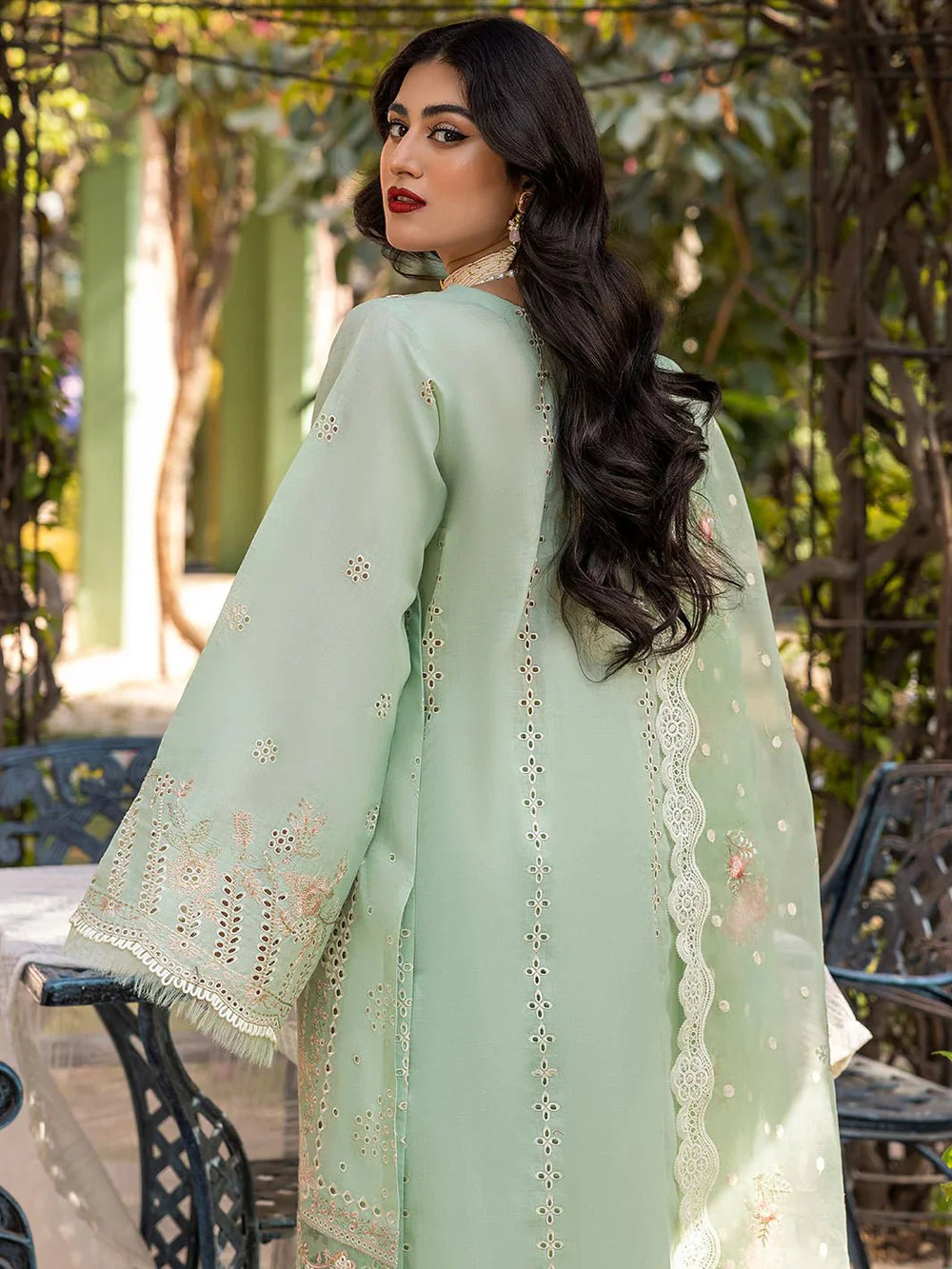 The Patched Perfection Ensemble: Fully Heavy Chikankari 3-PC Suit with Organza Cutwork Dupatta