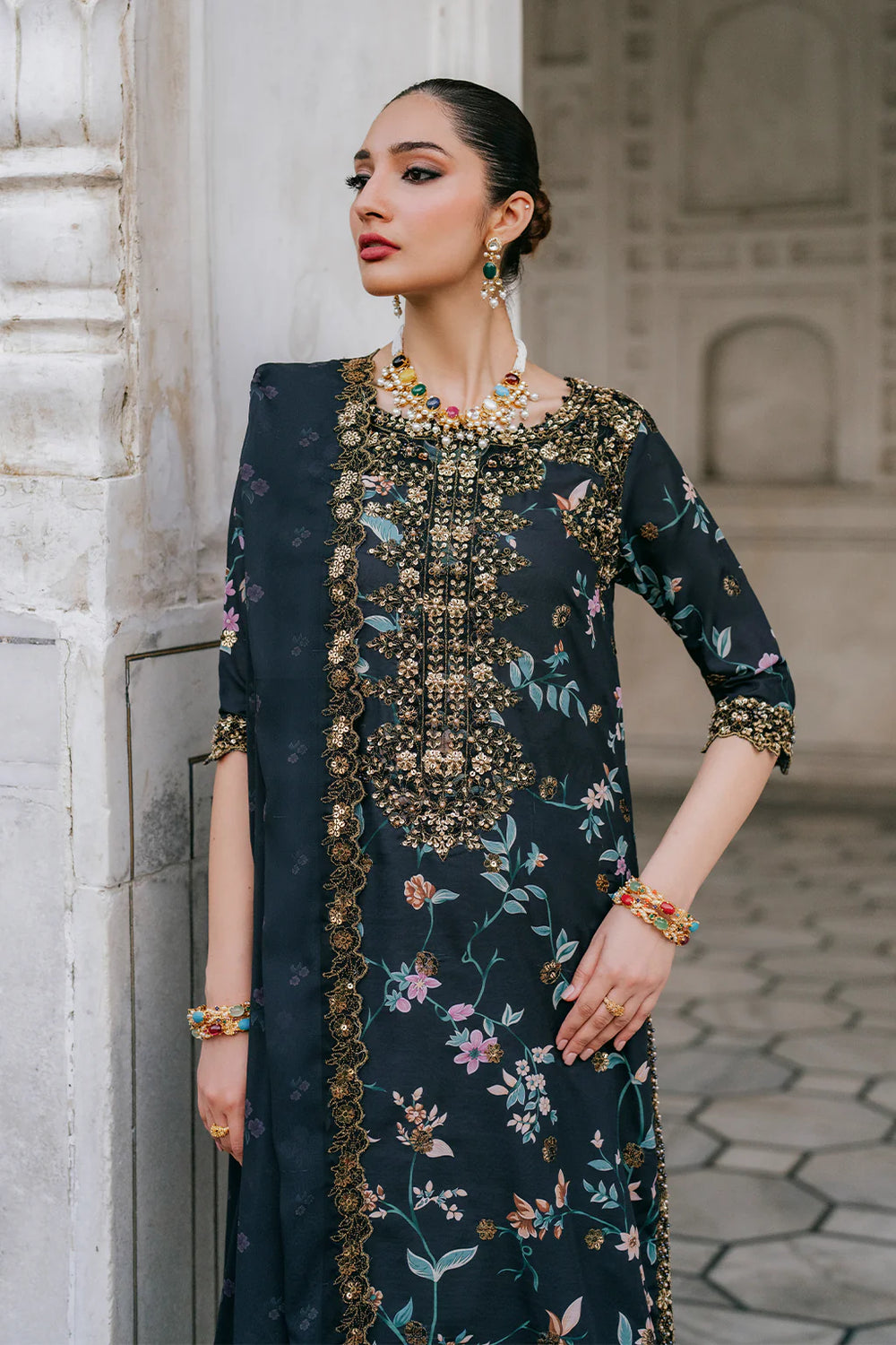 Master Quality Digital Printed Lawn Ensemble | Silk Dupatta with 4-Side Aplik Work | Unstitched 3PC