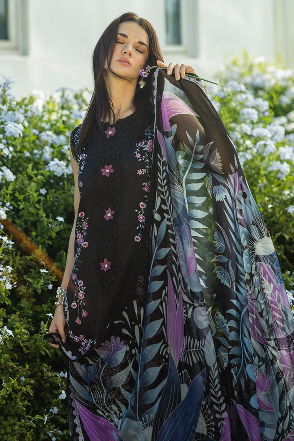 Luxury Chikankari Lawn 3PC | Heirloom Embroidery Unstitched Ensemble with Printed Voil Dupatta