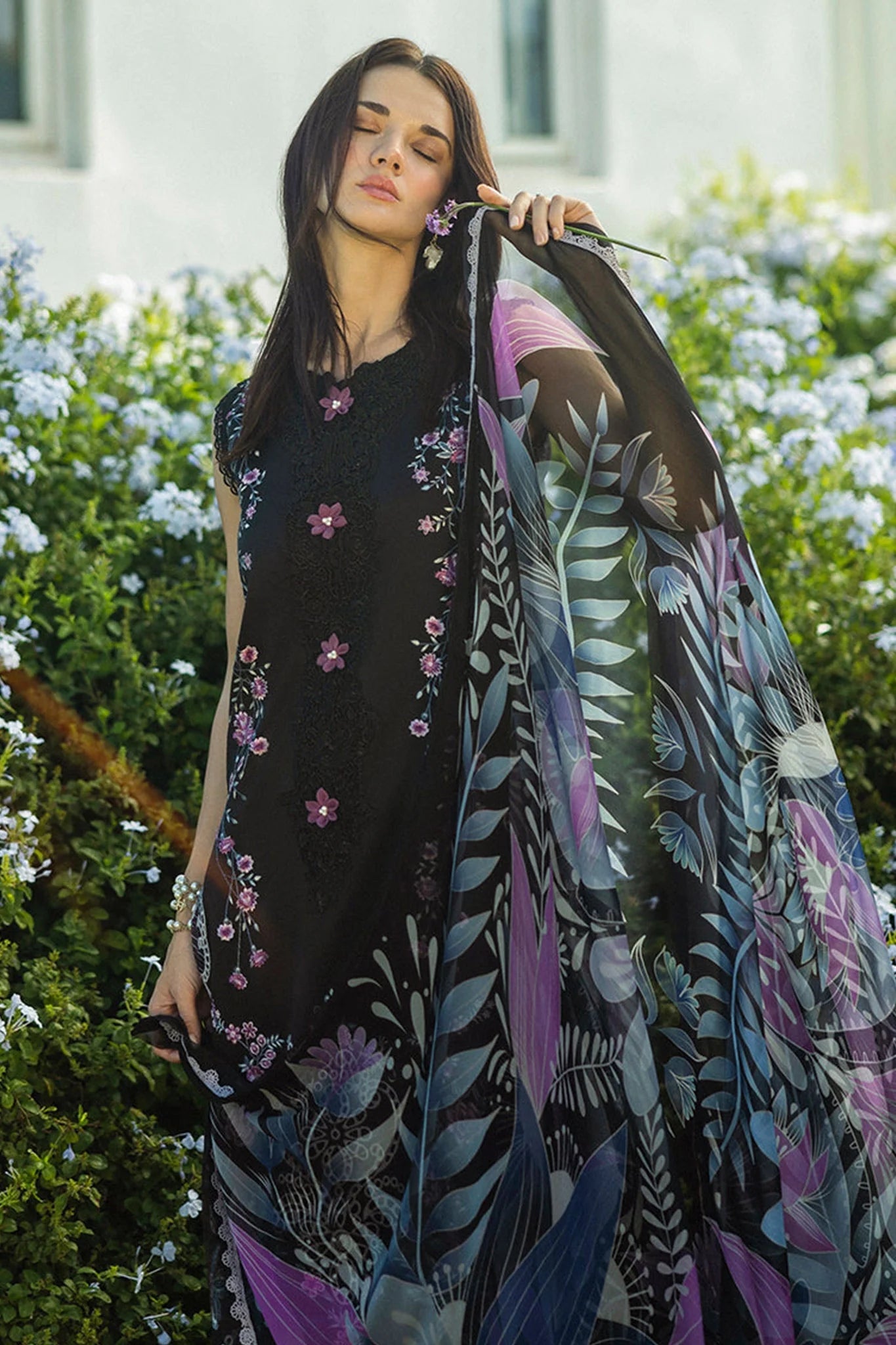 Luxury Chikankari Lawn 3PC | Heirloom Embroidery Unstitched Ensemble with Printed Voil Dupatta