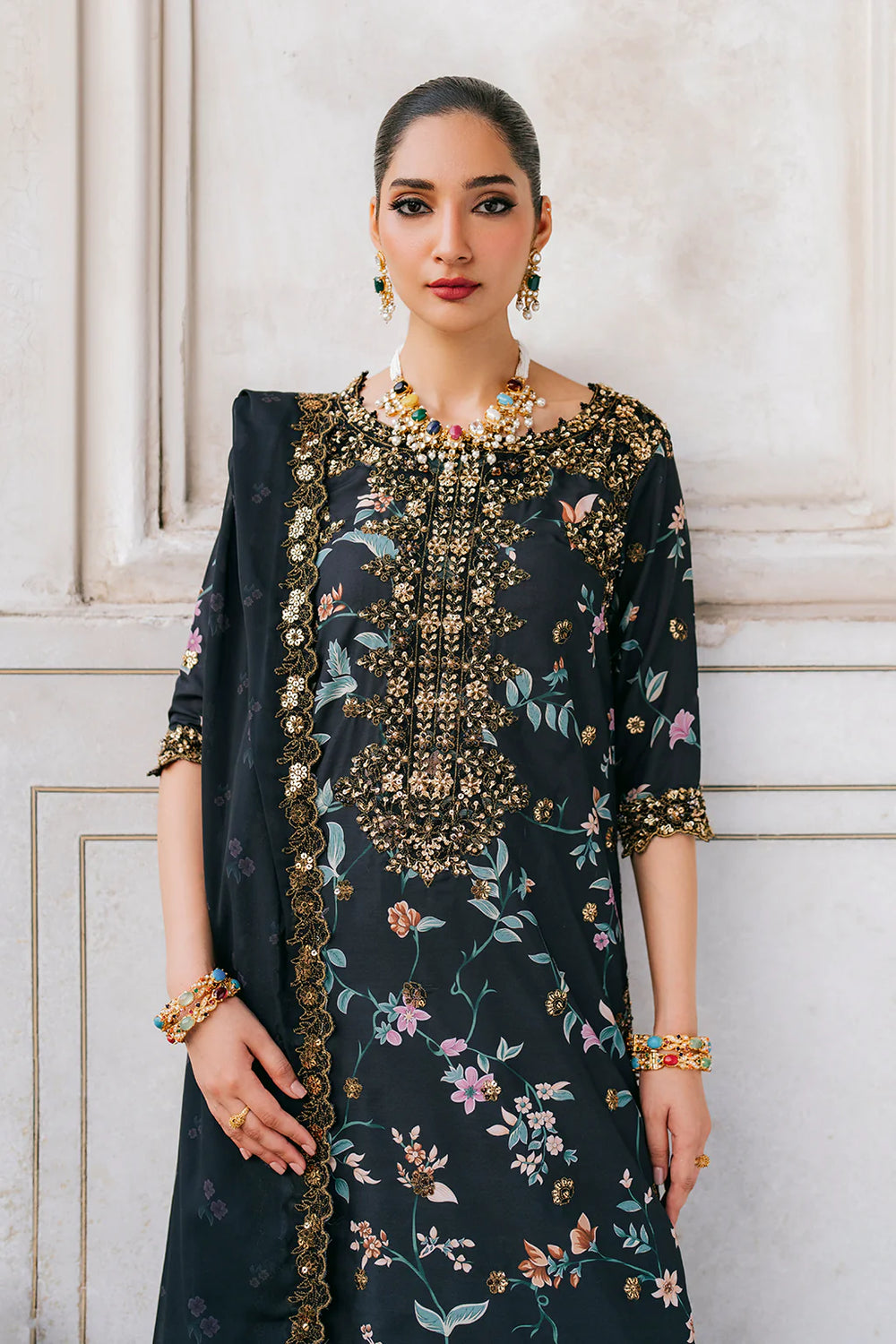Master Quality Digital Printed Lawn Ensemble | Silk Dupatta with 4-Side Aplik Work | Unstitched 3PC