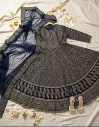 3-Pcs Exquisite Katan Silk Maxi Set | Printed Ensemble for Graceful Evenings
